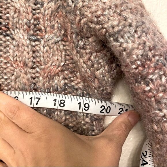 Gap grey pink Cable knit mock neck chunky wool alpaca fisherman sweater S - Picture 8 of 10